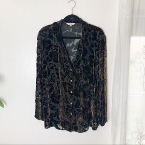 Sundance Velvet Burnout Floral Button Down Blouse